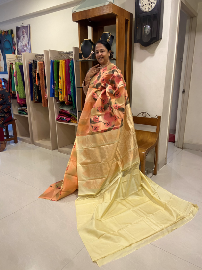 Floral Print Ahimsa Silk Saree